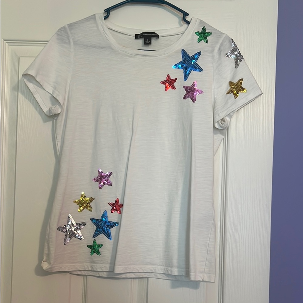 INC International Concepts White Star Embellished Blouse